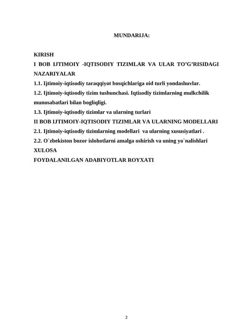 IJTIMOIY IQTISODIY TIZIMLAR VA ULARNING ANDOZALARI 2