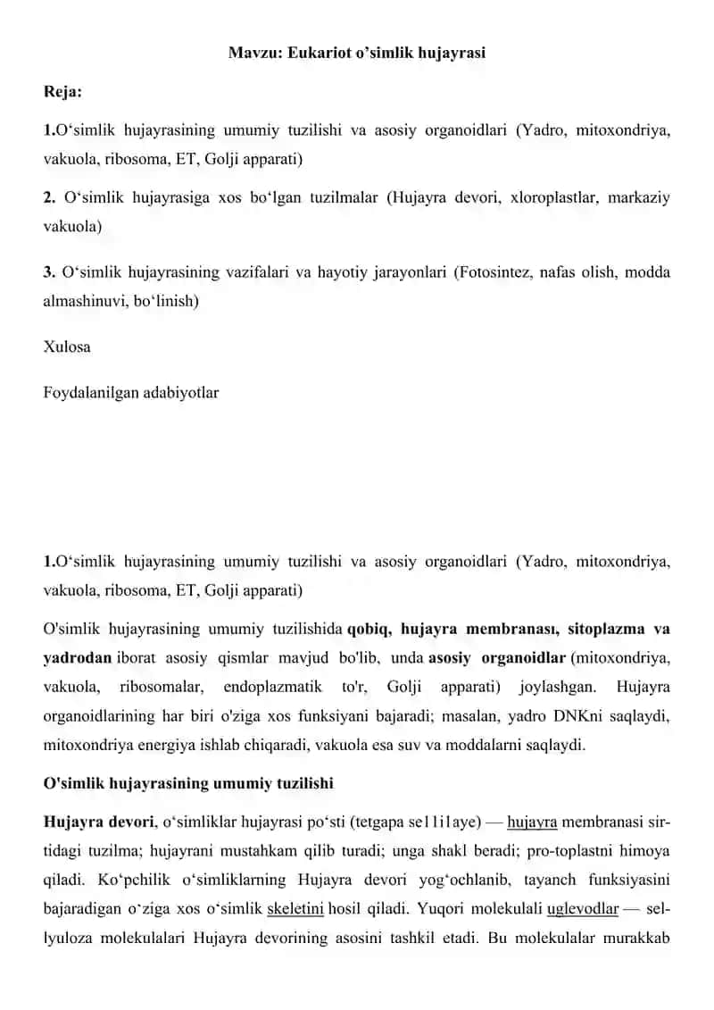 Eukariot o’simlik hujayrasi 2