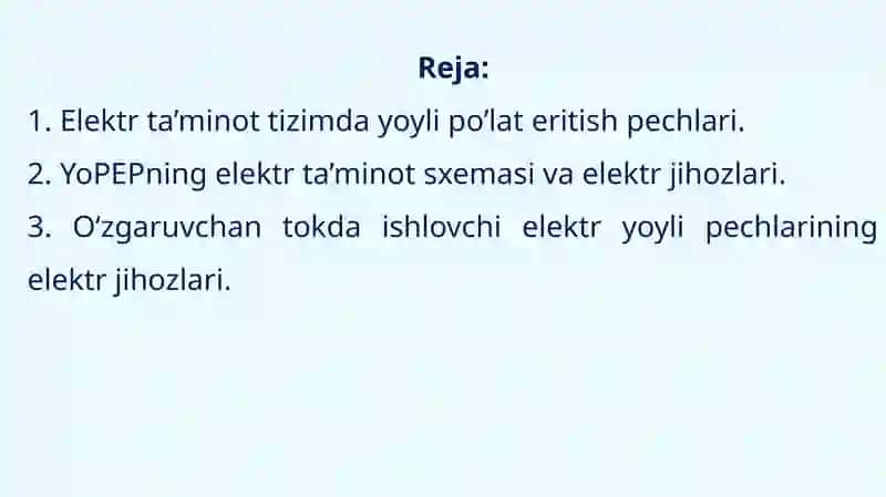 ELEKTR TA’MINOT TIZIMDA YOYLI PO’LAT ERITISH PECHLARI 2