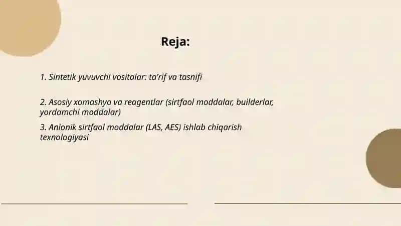 Sintetik yuvuvchi vositalar ishlab chiqarish texnologiyasi 2