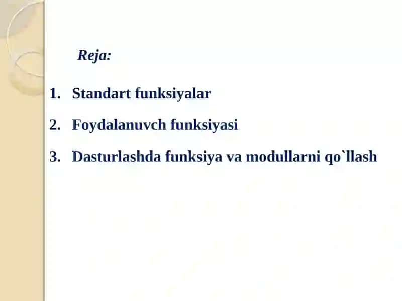 Dasturlashda funksiyalar va modullarni qo'llash 2