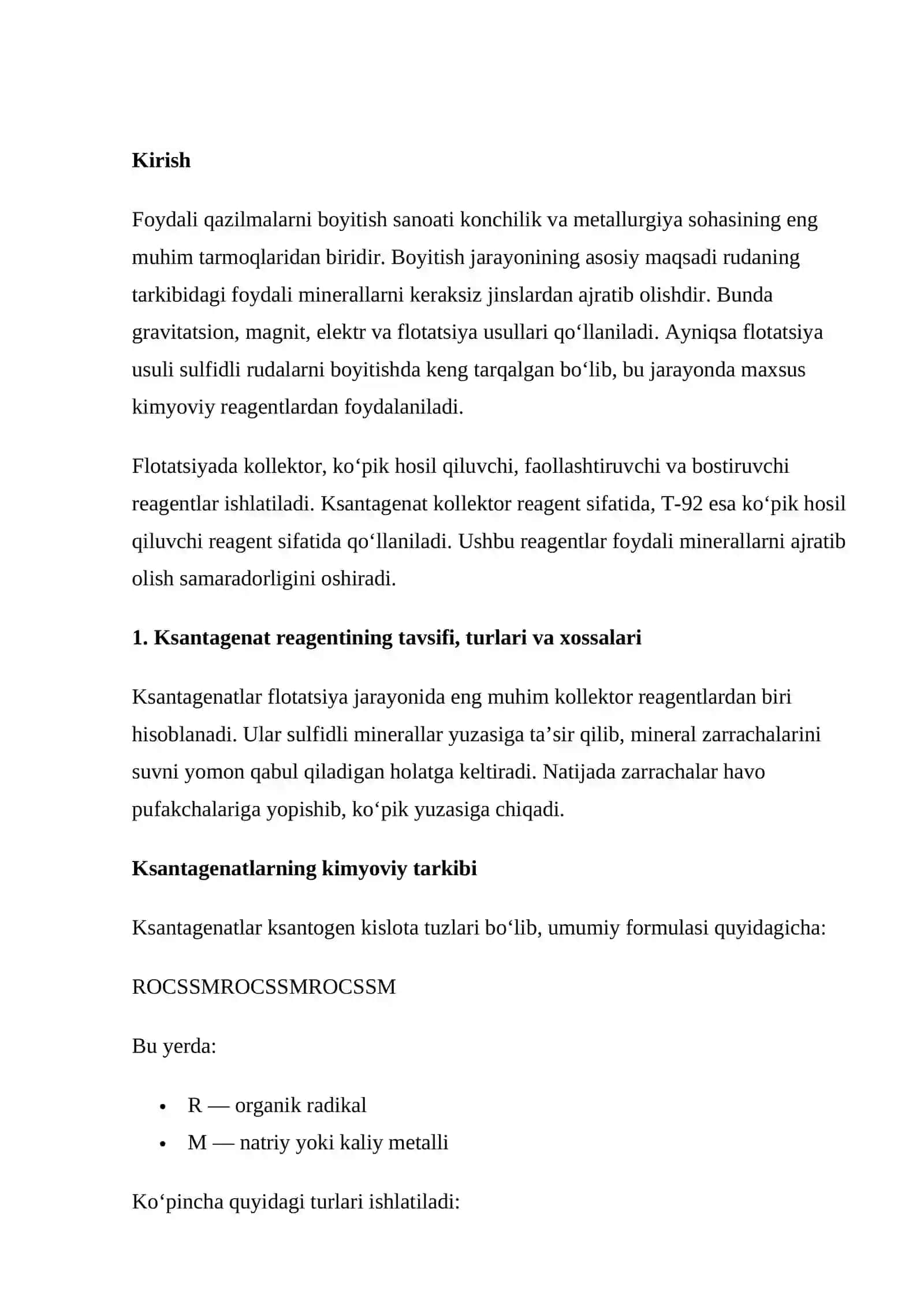Ksantagenat va T-92 Reagentining Qo‘llanish Maqsadlari 2