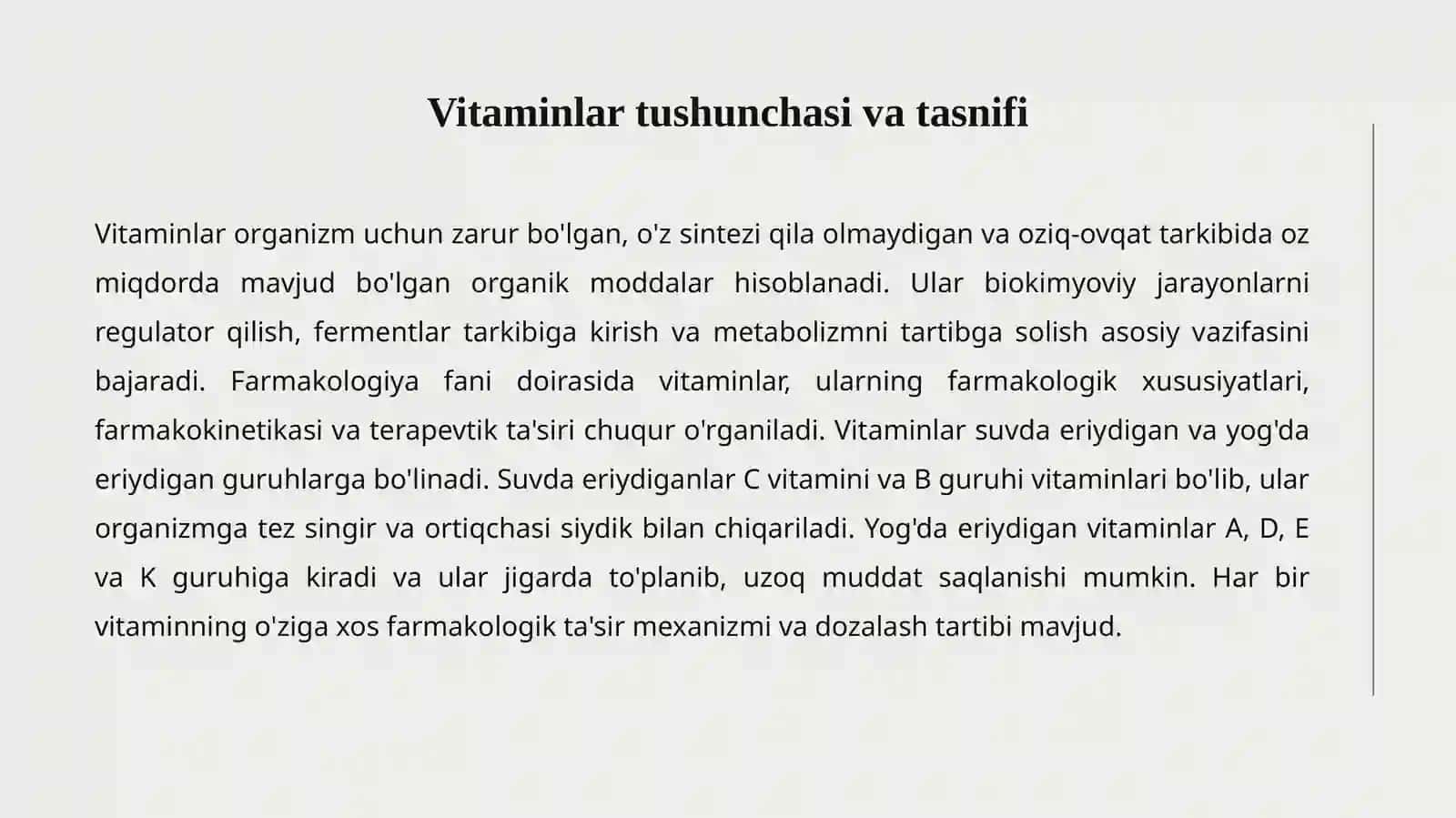 VITAMINLAR FARMAKOLOGIYASI 2