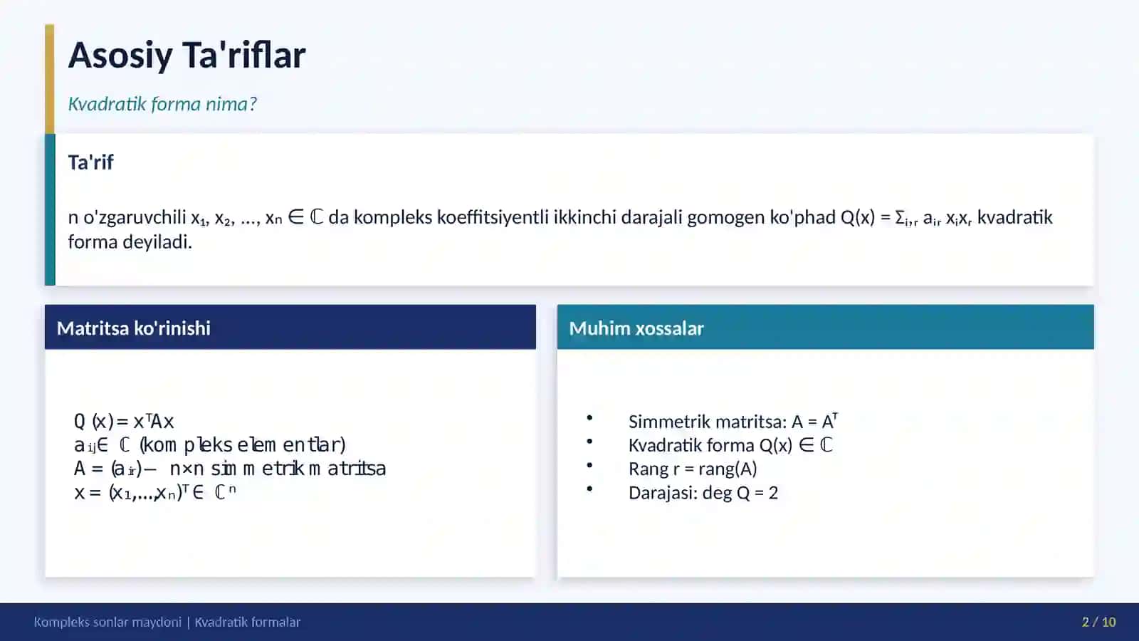 Kvadratik Formalar 2