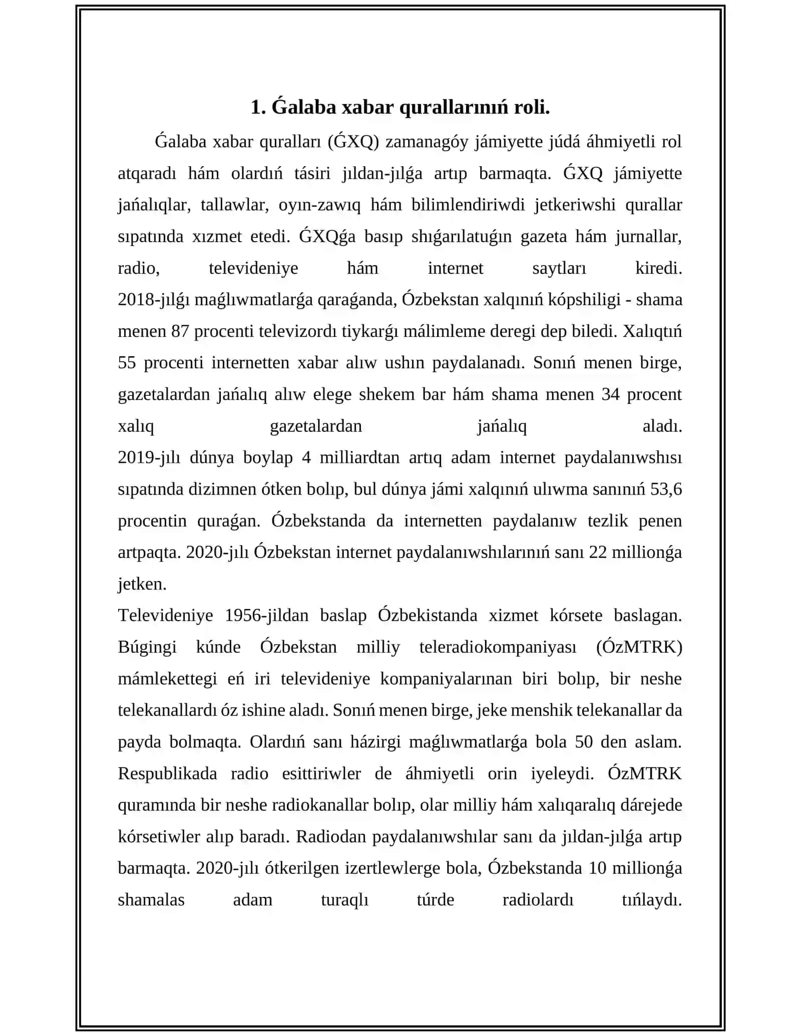 ÓZBEKSTAN RESPUBLIKASÍNDA ǴALABA XABAR QURALLARÍNÍŃ JUMÍSÍ 2