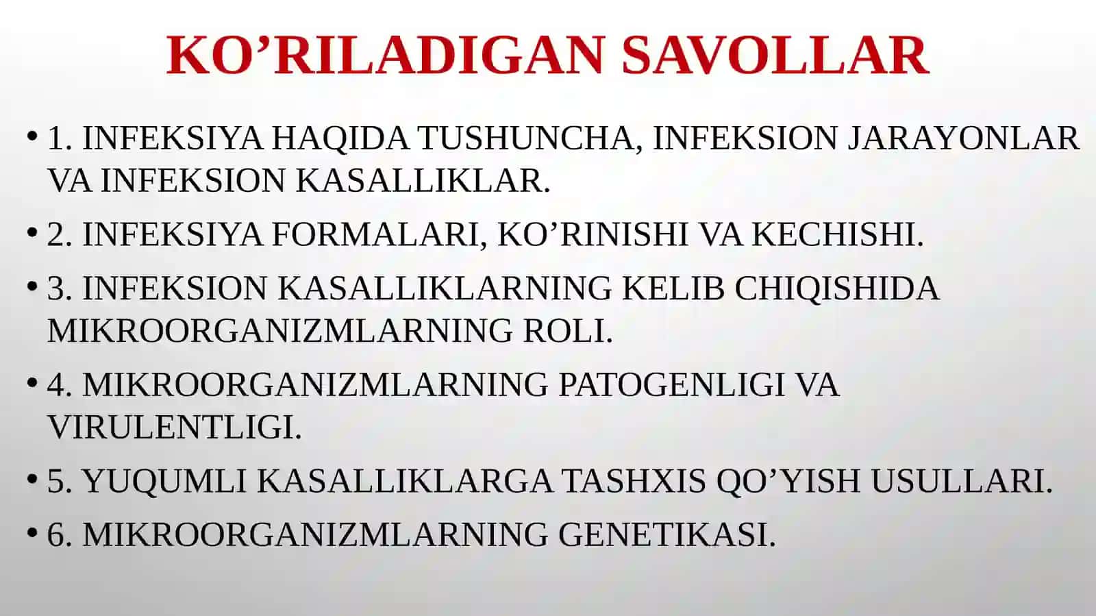 INFEKSIYA HAQIDA TA’LIMOT. MIKROORGANIZMLAR GENETIKASI 2