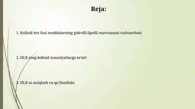 Kolloid sirt faol moddalarning gidrofil-lipofil muvozanati tushunchasi 2