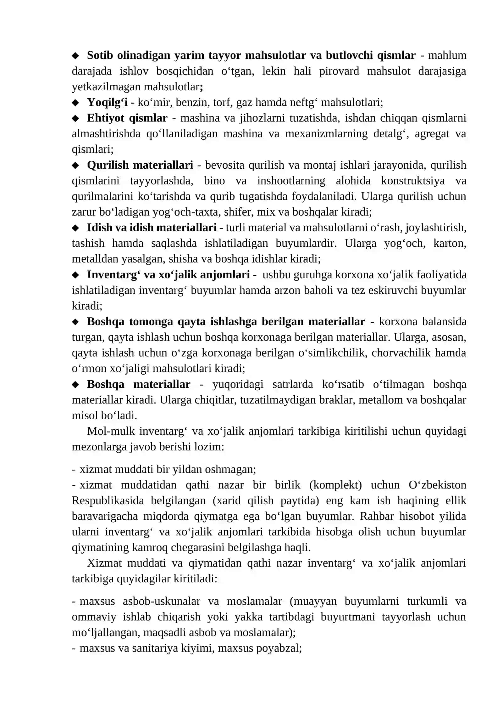 Materiallarning roli, tutgan o‘rni va bu sohada hisobning vazifalari 2