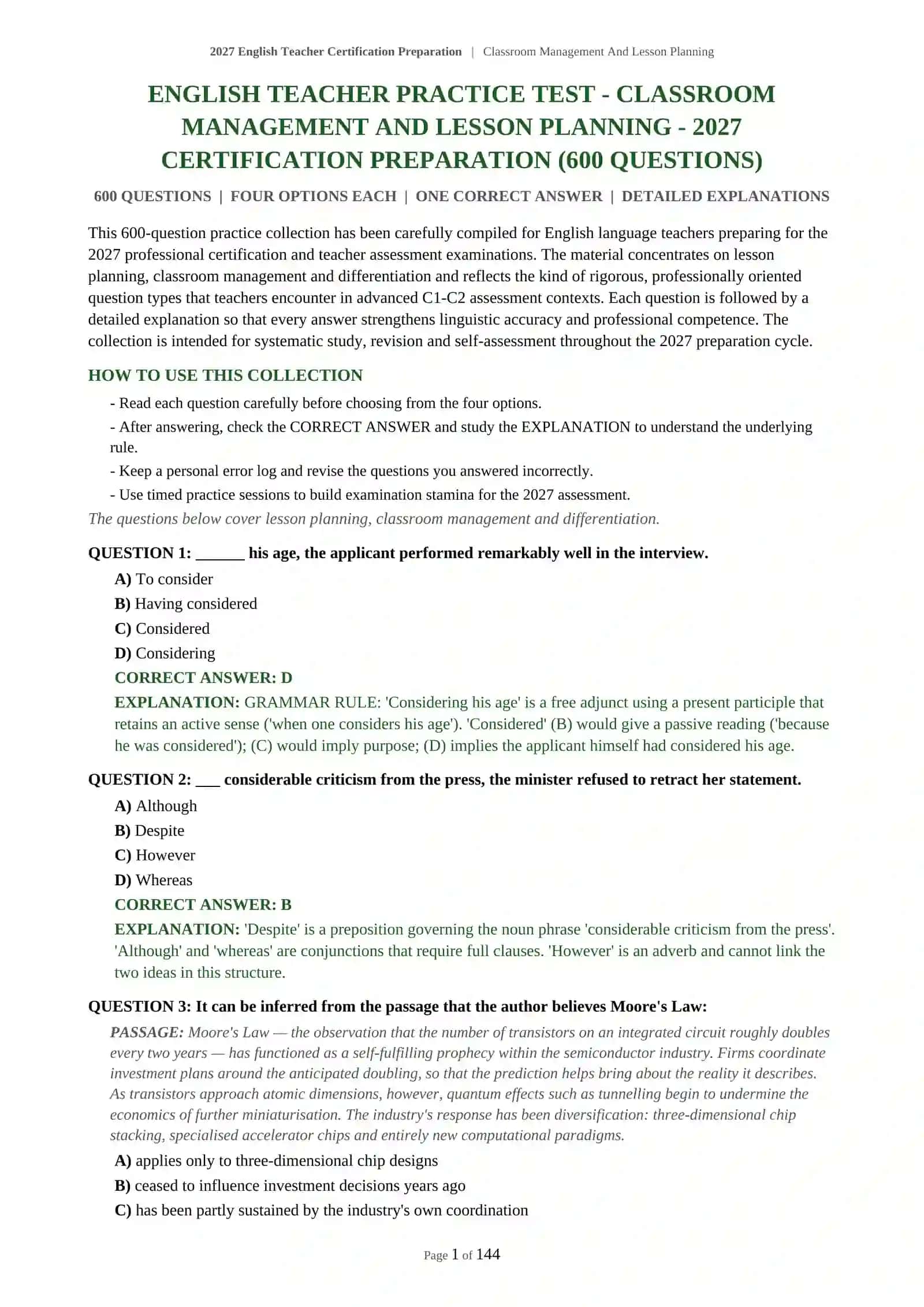 2027 English Teacher Certification Preparation | Classroom Management And Lesson Planning 2