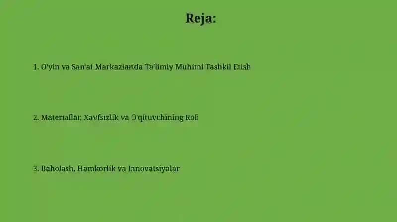 Syujetli-rolli o'yinlar va san'at markazlarida ta'limiy faoliyatni tashkil etish 2