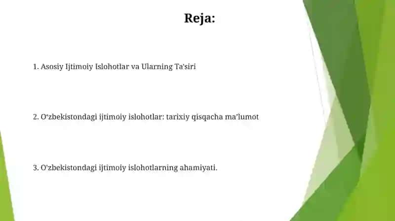 Asosiy Ijtimoiy Islohotlar va Ularning Ta'siri 2