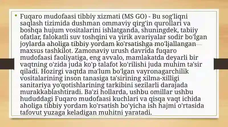 Fuqaro muhofazasi tibbiyot xizmati, vazifasi, tashkiliy tamoyillari. 2