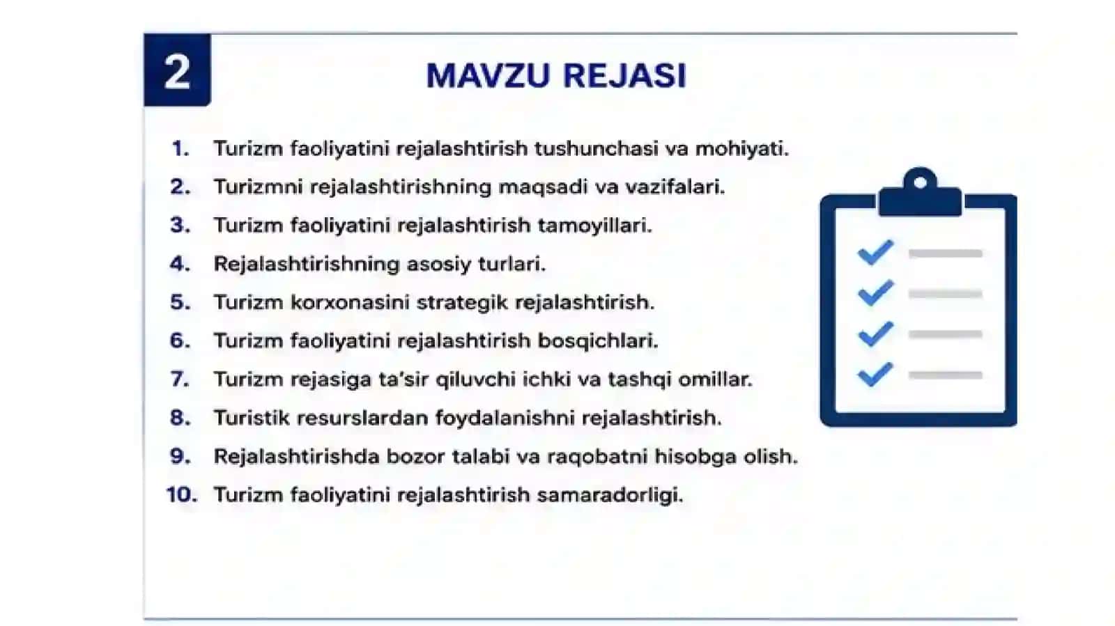 TURIZM FAOLIYATINI REJALASHTIRISHNING NAZARIY VA METODOLOGIK ASOSLARI 2