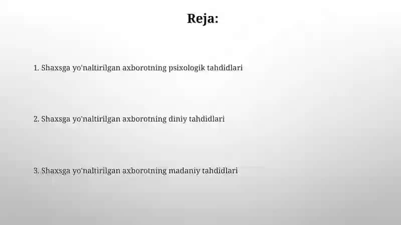 Shaxsga Yo'naltirilgan Axborot: Psixologik, Diniy Vamadaniytaxdidlar 2