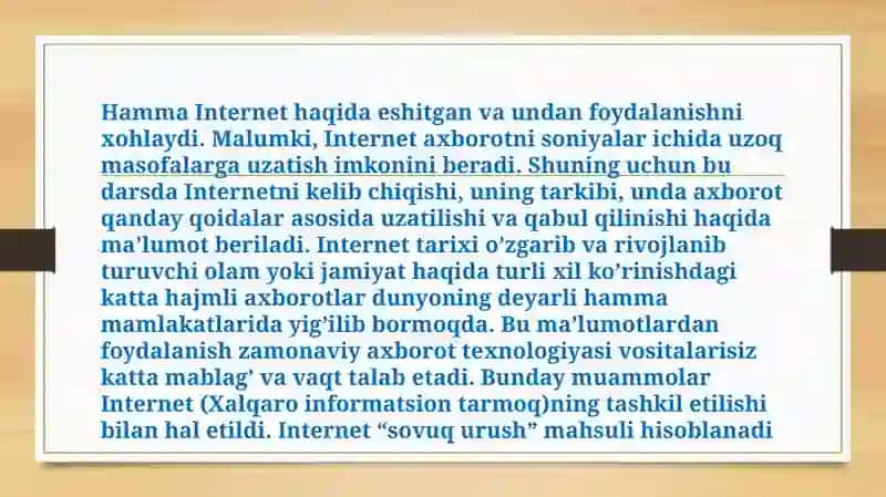 Internetning zamonaviy xizmatlari.Internetning rivojlanish tarixi 2