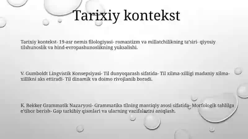 V. Gumboldt Lingvistik Konsepsiyasi, K. Bekker Grammatik Nazaryasi 2