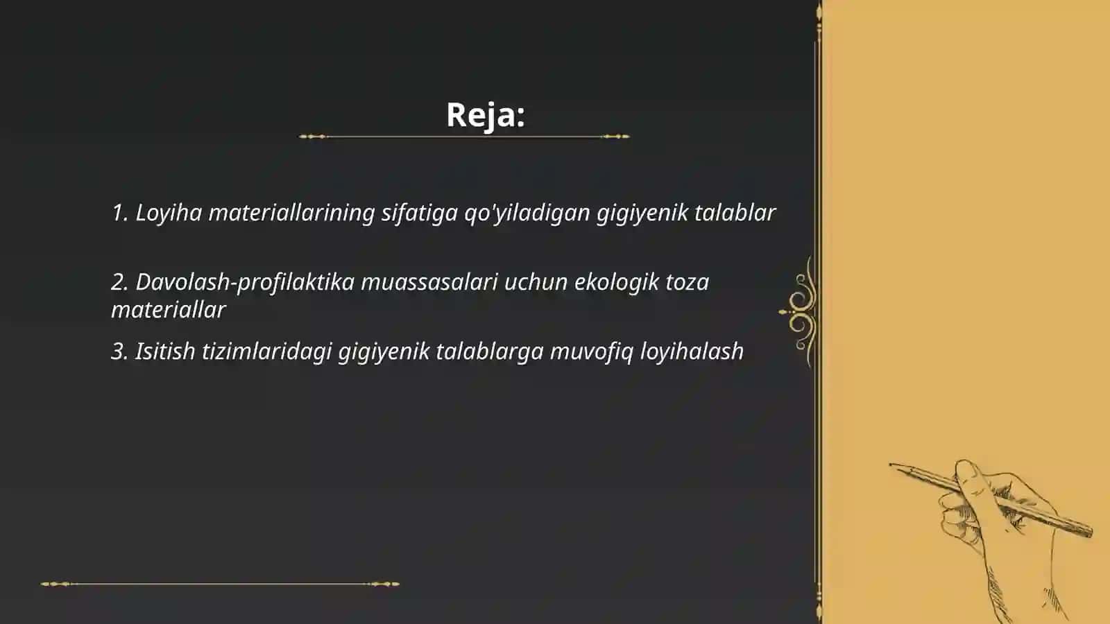 Loyiha materiallari bo'yicha davolash profilaktika muassasalarini gigiyenik baxolash 2