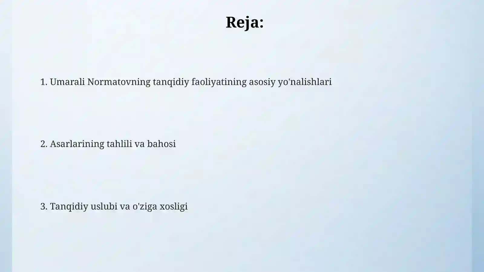 Umarali Normatovning tanqidiy faoliyatining asosiy yo'nalishlari 2