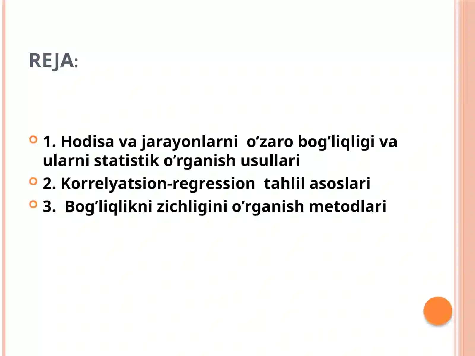 O’zaro bog’lanishlarni statistikada o’rganish 2