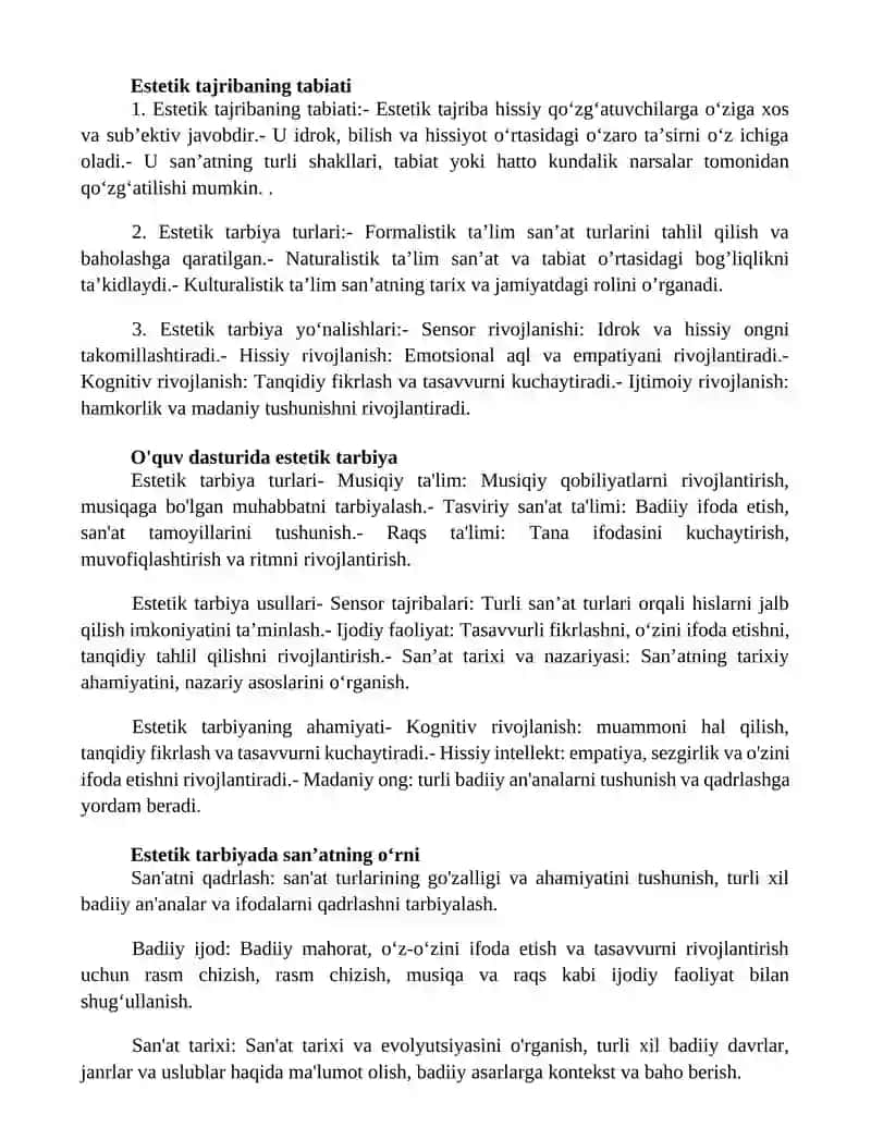 Estetik Tarbiyaning Turlari Va YoʻNalishlari 2