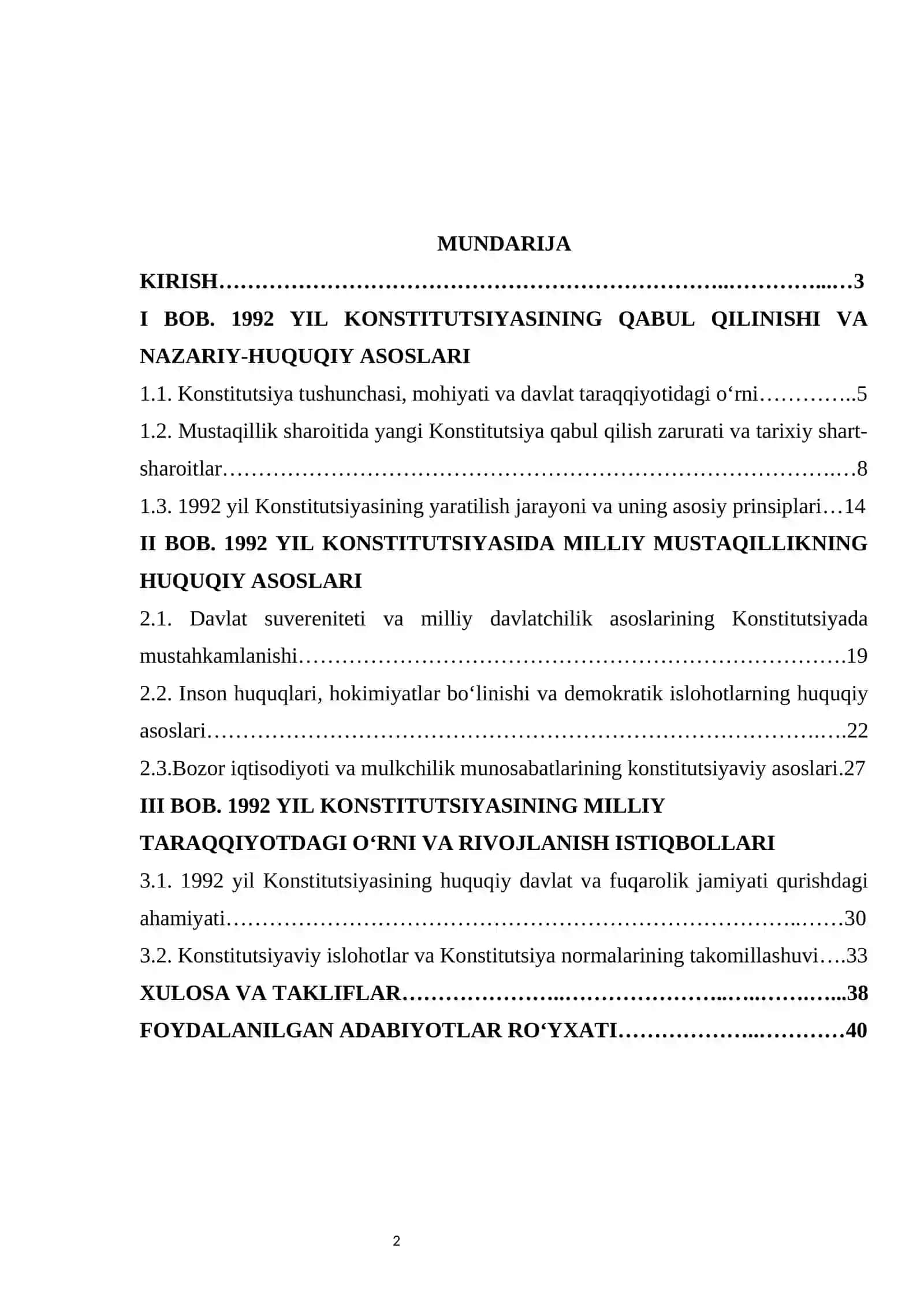 1992 yil Konstitutsiyasi — milliy mustaqillikning huquqiy poydevori kurs ishi 2