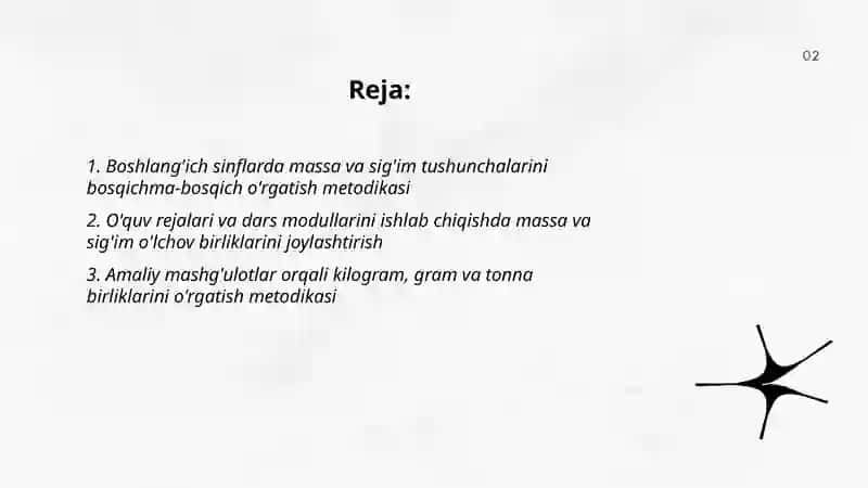 Boshlang'ich sinf massa va sig'im o'lchov birligini o'rgatish metodikasi 2