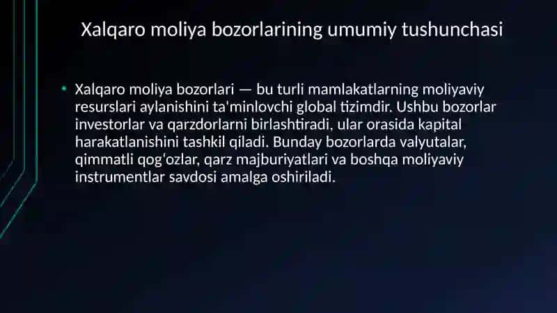 Xalqaro moliya bozorlari va ularning rivojlanish bosqichlari 2
