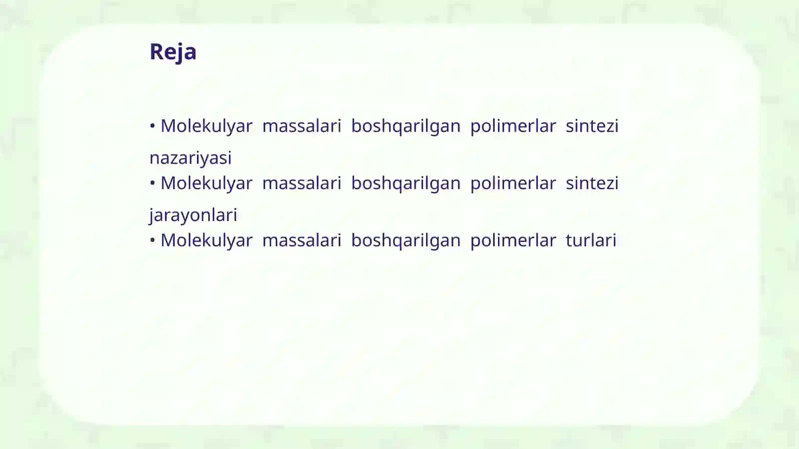 Mоlеkulyar mаssаlаri bоshqаrilgаn pоlimеrlаr sintеzi 2