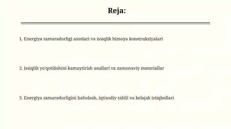 Energiya samaradorligi asoslari va issiqlik himoya konstruksiyalari 2