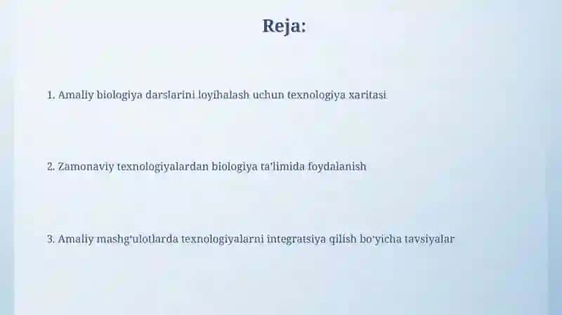 Biologiyadan amaliy mashgʻulotlarni loyihalash texnologik xarita 2