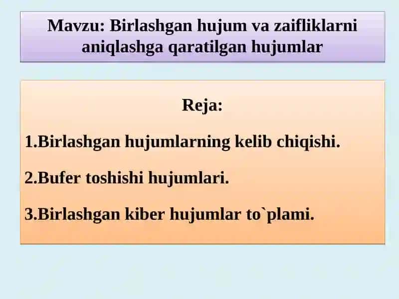 Mavzu: Birlashgan hujum va zaifliklarni aniqlashga qaratilgan hujumlar 2