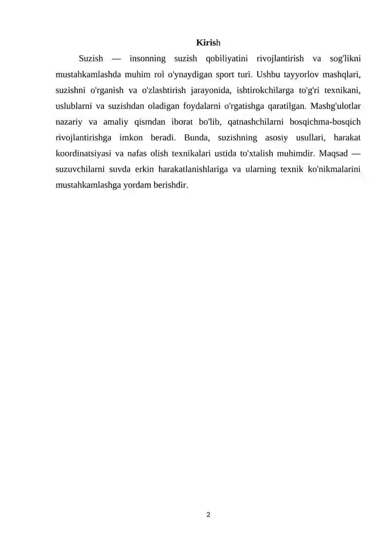 Suzishning usullarini o'rgatish va o'zlashtirish bo'yicha tayyorlov mashqlari 2