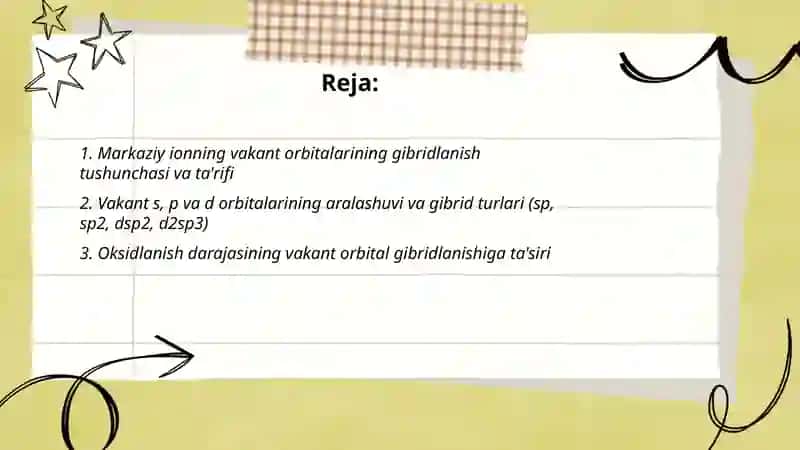 Markaziy ion vakant orbitallarining gibridlanishi 2