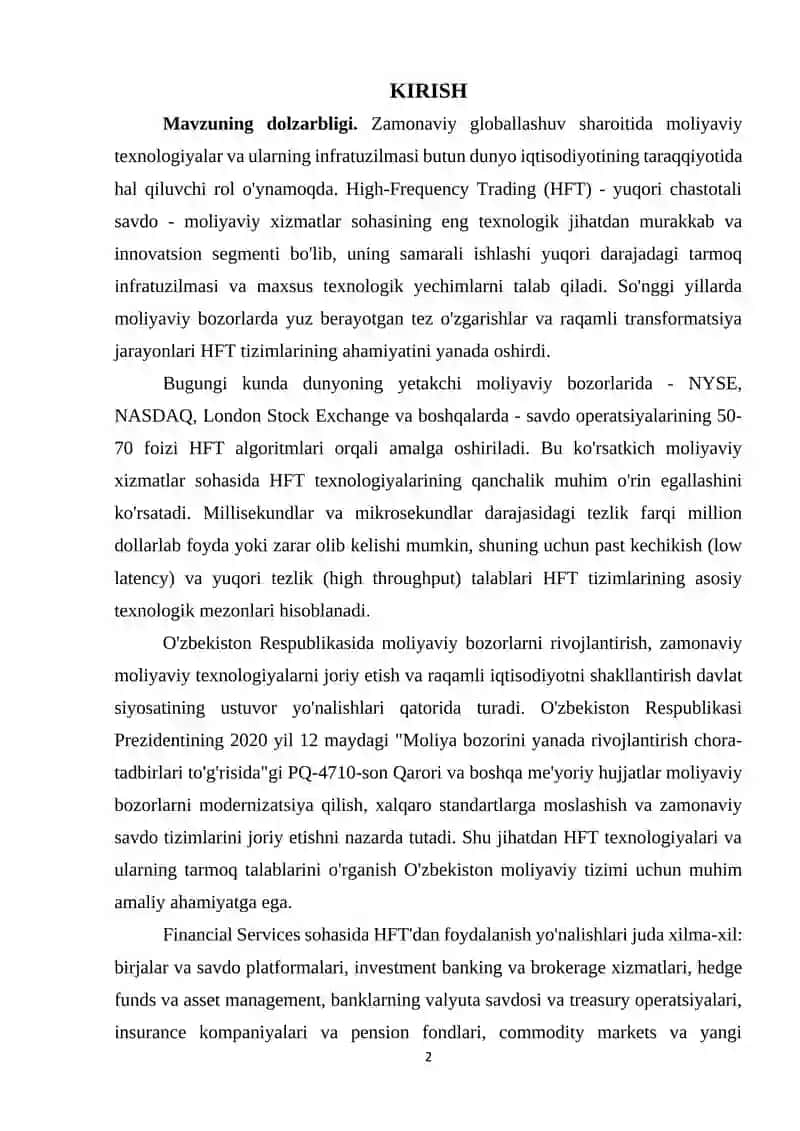 HIGH-FREQUENCY TRADING (HFT) VA UNING MOLIYAVIY XIZMATLARDAGI O‘RNI 2