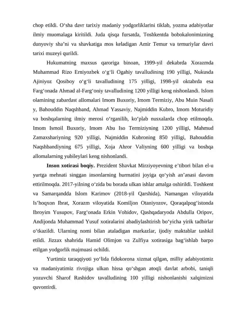 MUSTAQILLIK YILLARIDA O‘ZBEKISTONNING MA’NAVIY- MADANIY TARAQIYOTIVA TARAQQIYOTI 2