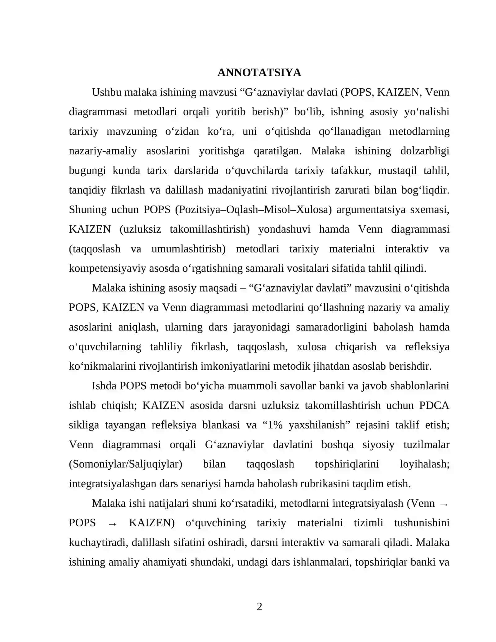G‘aznaviylar davlati (POPS, KAIZEN, Venn diagrammasi metodlari orqali yoritib berish) 2
