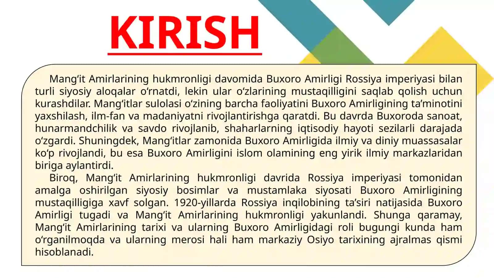 MANGʻIT AMIRLARI TARIXI 2