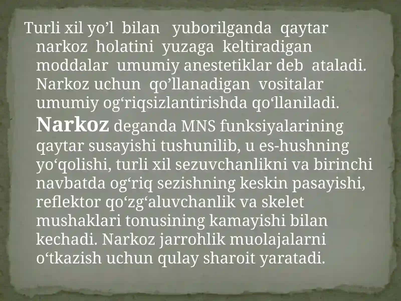 Narkoz vositalari.Etilspirti.Uxlatuvchi  vositalar.Alkogolizm va uning asoratlari 2