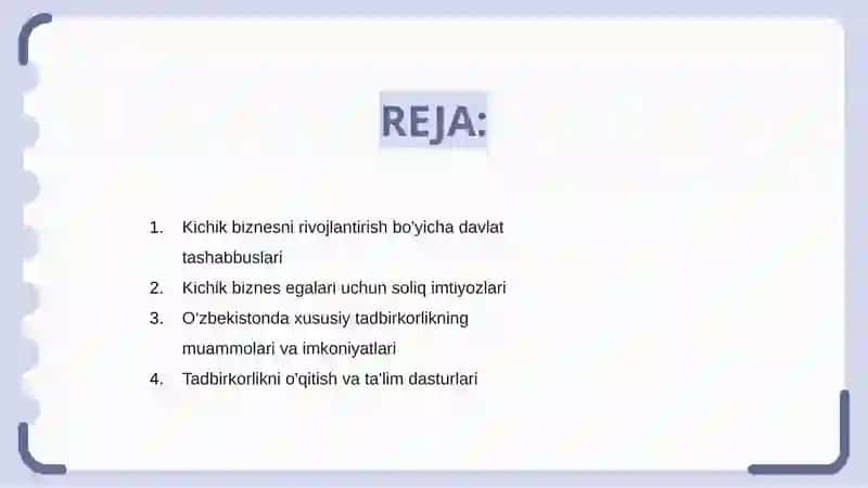 Kichik Biznes va Xususiy Tadbirkorlikni Qo'llab-Quvvatlash 2