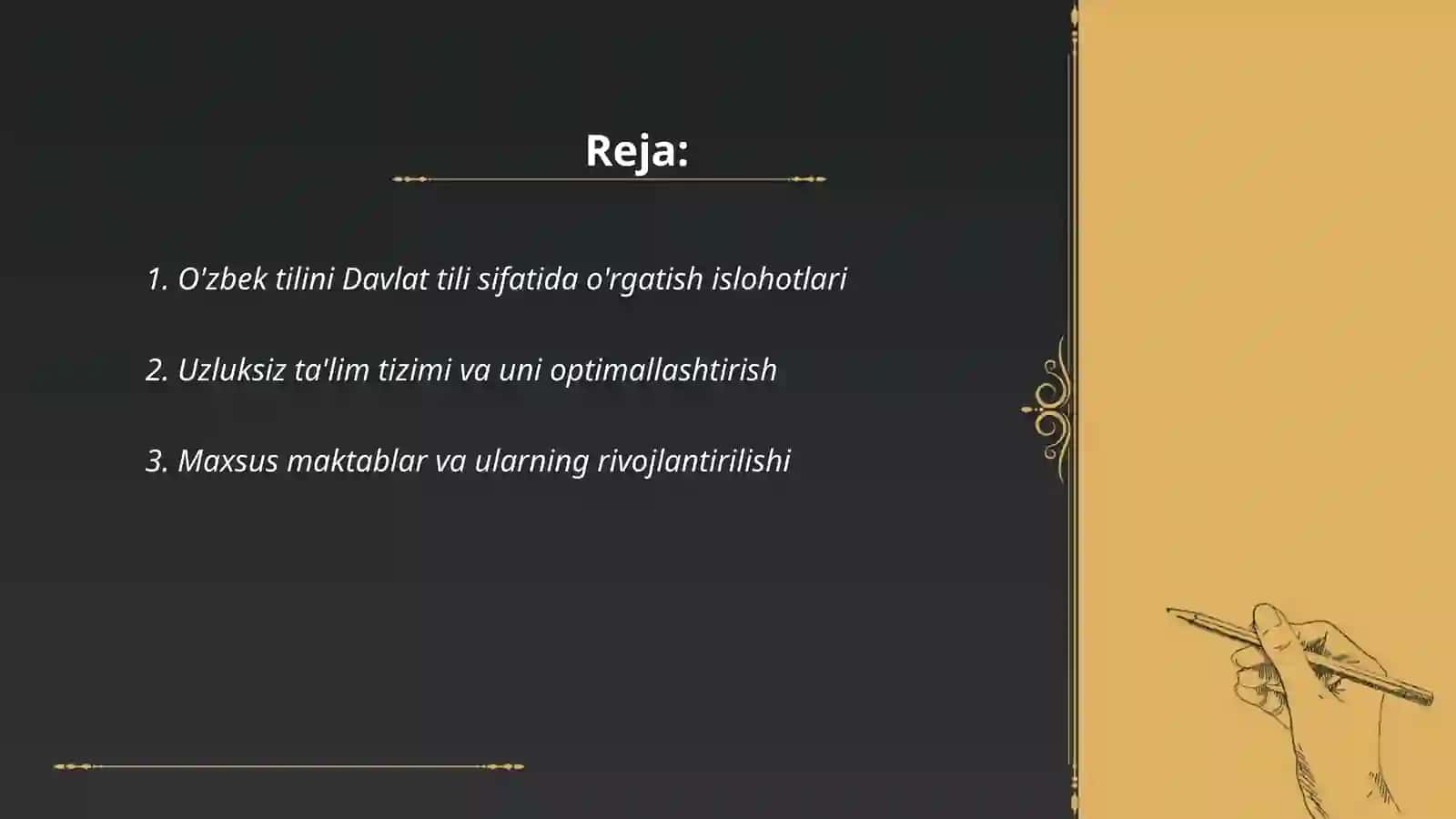 O'zbek tilini Davlat tili sifatida o'rgatish islohotlari 2