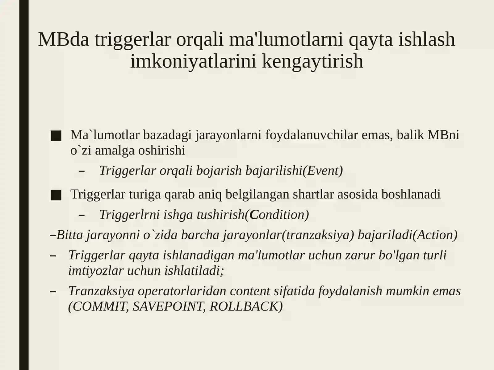 Ma’lumotlar bazasida triggerlar bilan ishlash 2