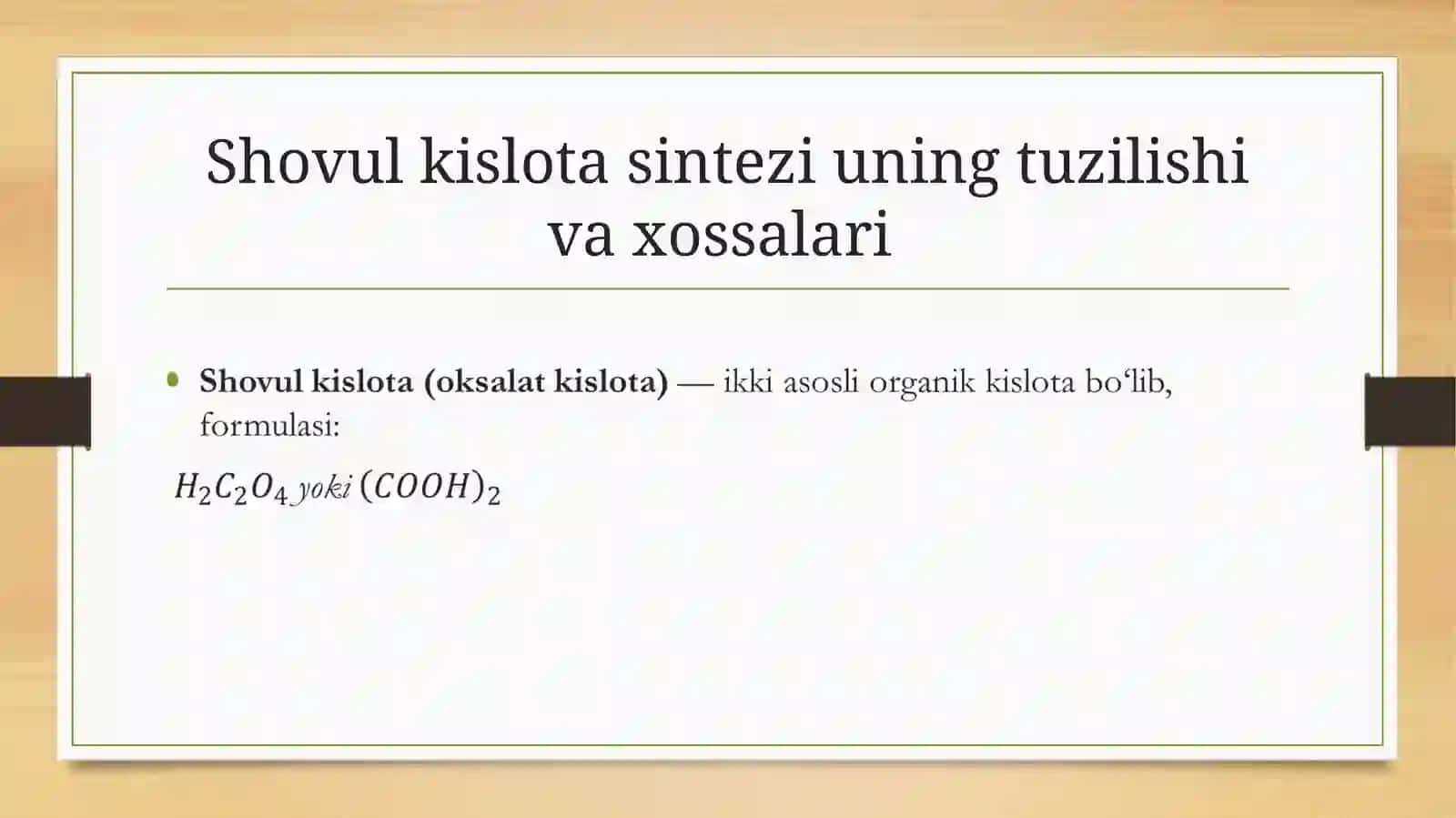 Shovul kislota sintezi uning tuzilishi va xossalari 2
