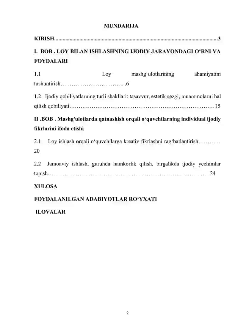 Ijodiy qobliyatlarni shakillantirishda loy mashg‘ulotining o‘rni 2