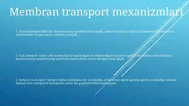 Diffuziya, faol transport, symport va antiport 2