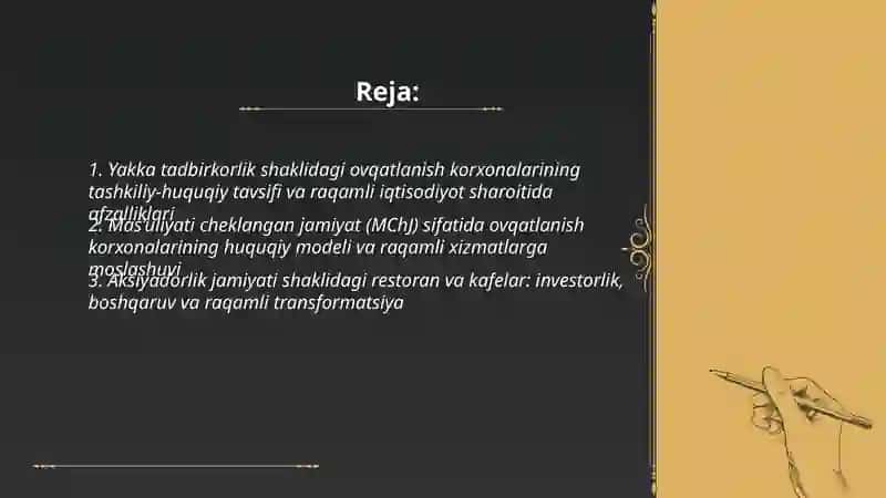 Raqamli iqtisodiy rivojlanish sharoitida ovqatlanish korxonalarining tashkiliy huquqiy shakillari va ularning tavsifi 2
