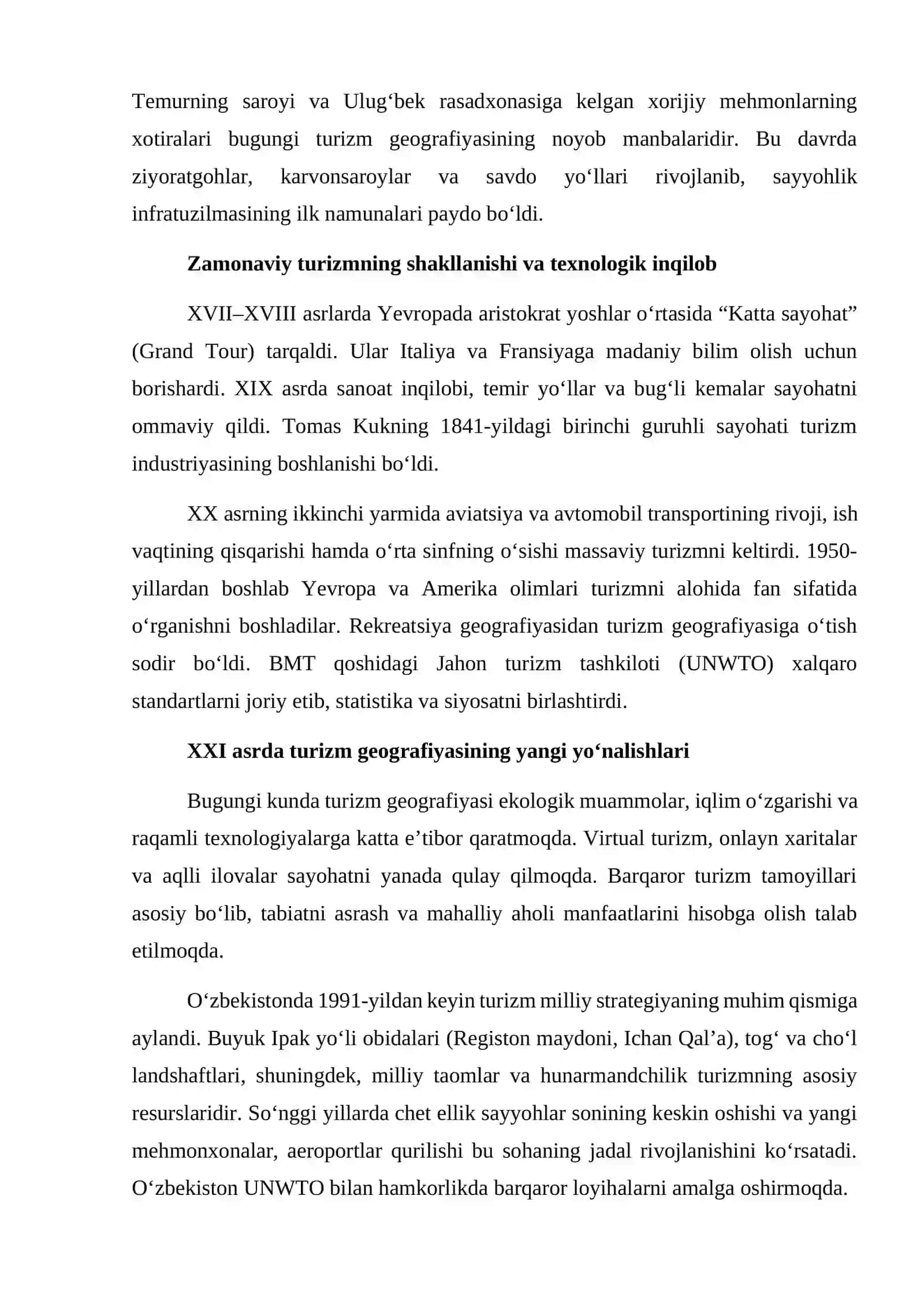 TURIZM GEOGRAFIYASINING TARIXI VA RIVOJLANISHI 2