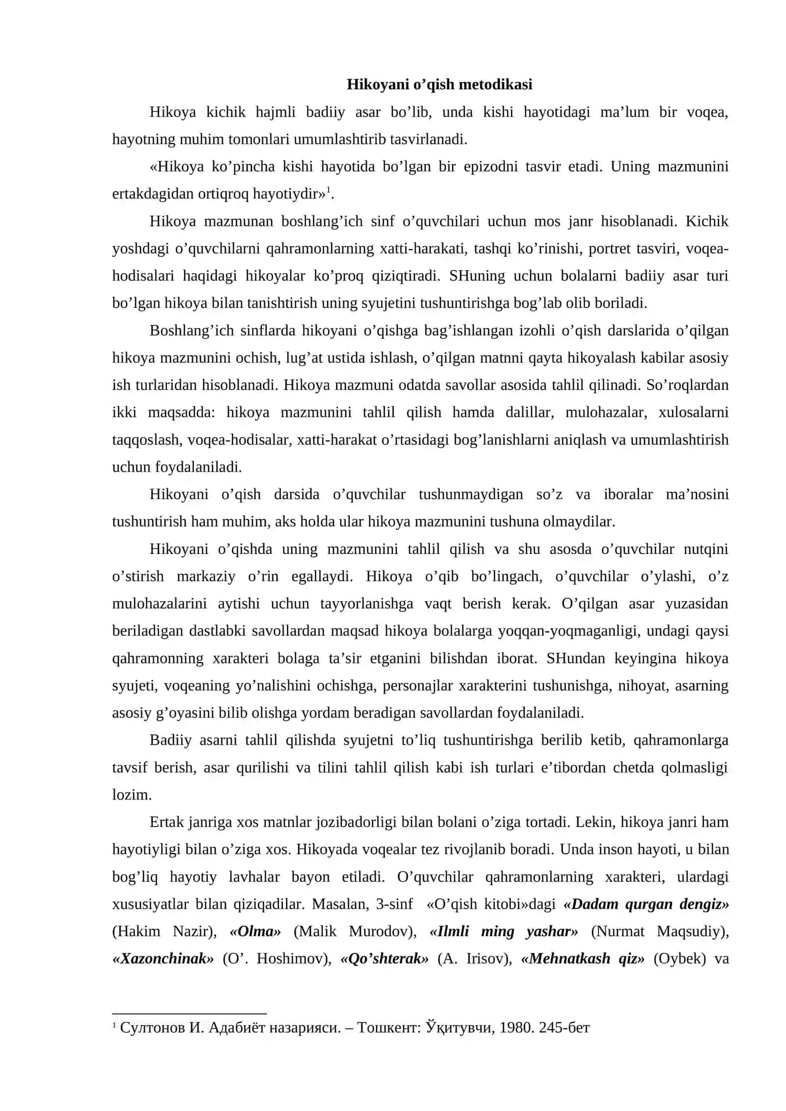 Hikoya janridagi asarni o'qitish metodikasi 2