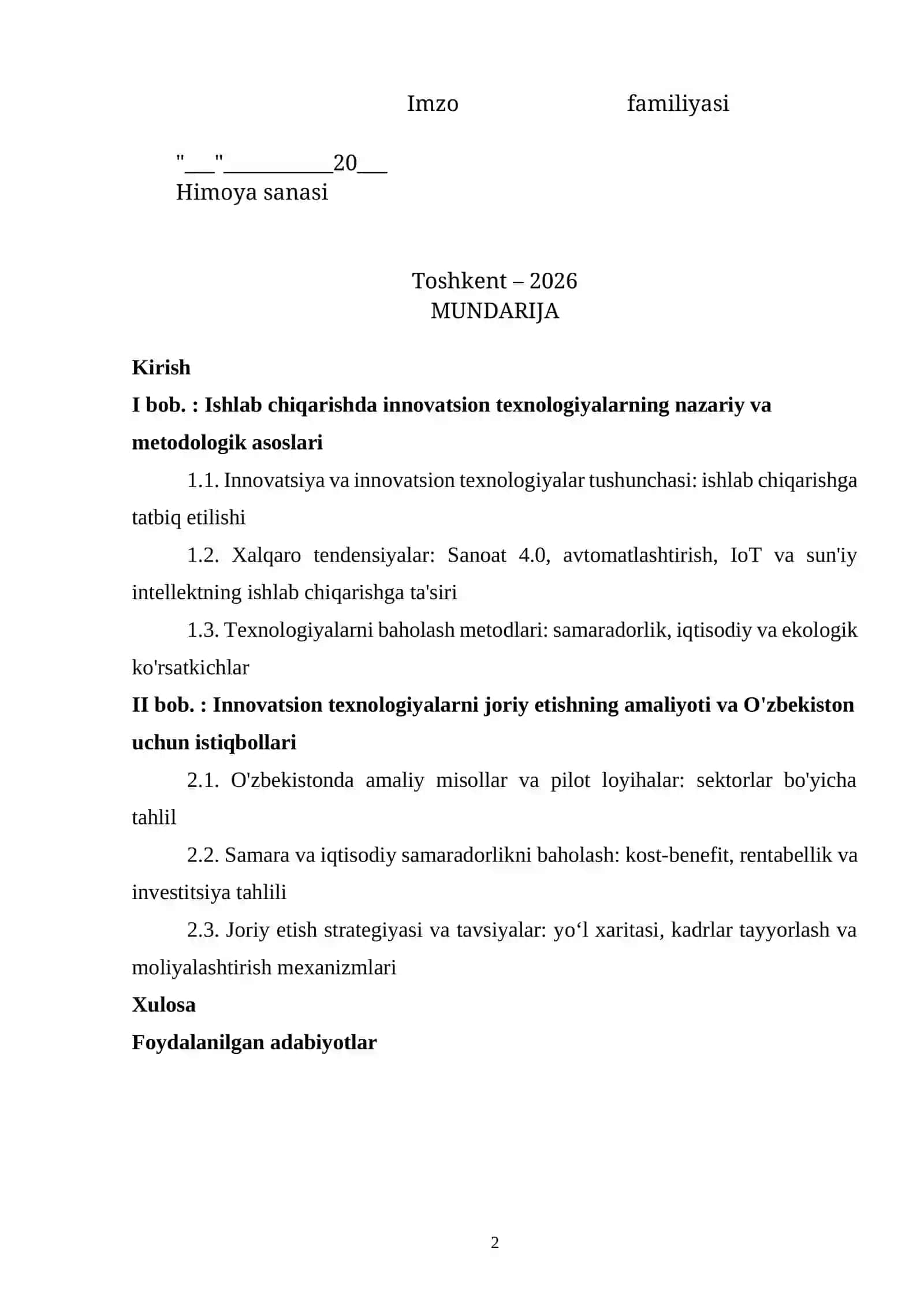 " ISHLAB CHIQARISHGA INNOVATSION TEXNOLOGIYALARNI JORIY ETISHNING SAMARADORLIGI VA O‘ZBEKISTON ISTIQBOLLARI" mavzusi 2