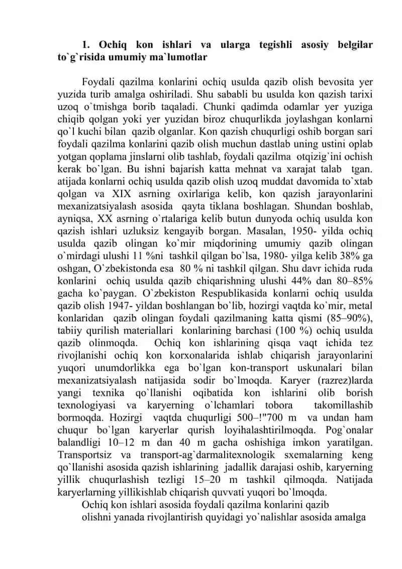 Foydali qazilma konlarini ochiq usulda qazib olishning texnologik asoslari 2