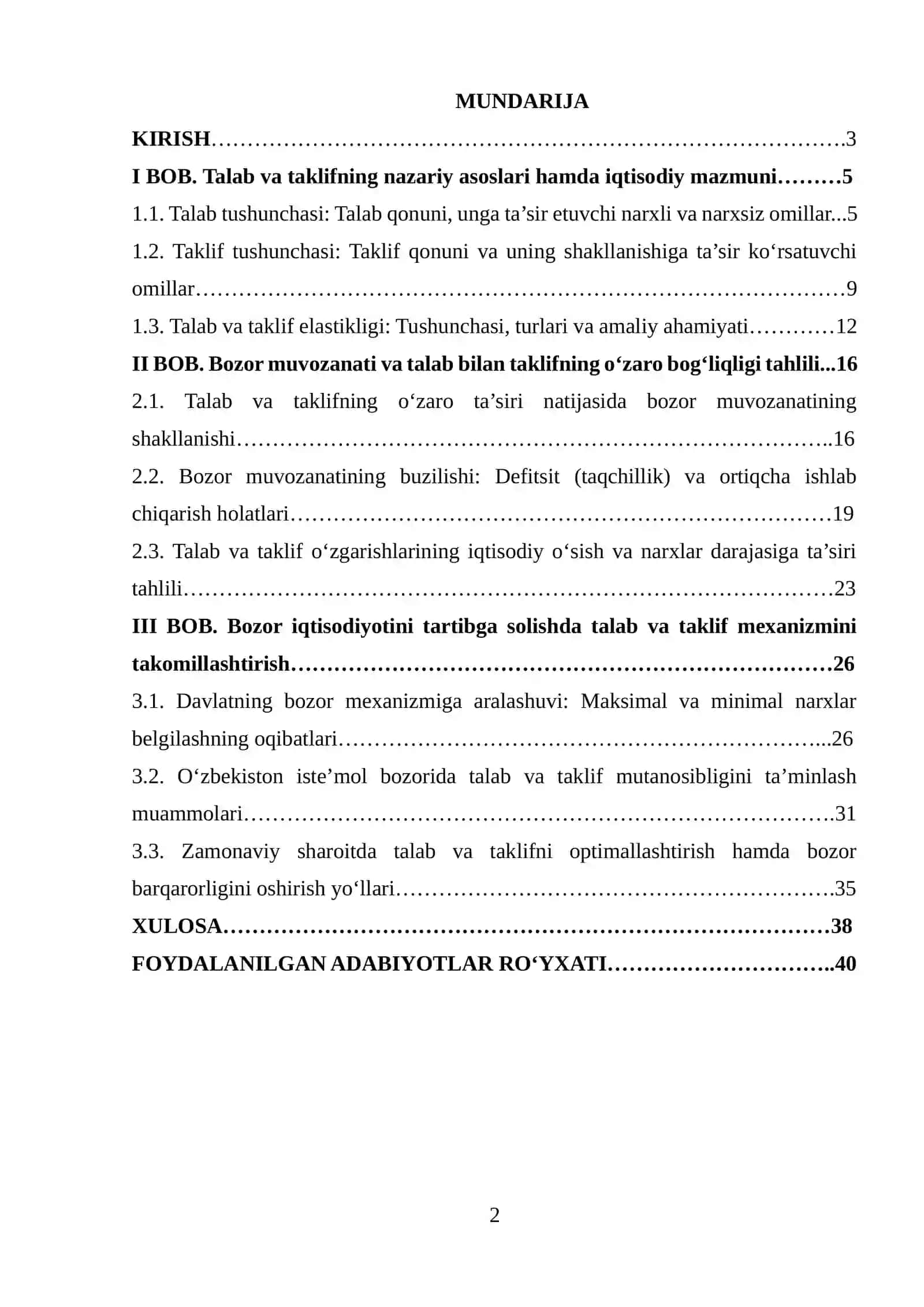 Talab va taklifning nazariy asoslari hamda iqtisodiy mazmuni 2